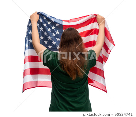 woman with flag of united states of america 90524741