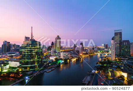 Chao Phraya River with Taksin bridge and building of Bangkok city in the morning, Thailand Chao Phraya River with Taksin bridge and building of Bangkok city in the morning, Thailand 90524877