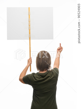 woman with poster protesting on demonstration 90524903