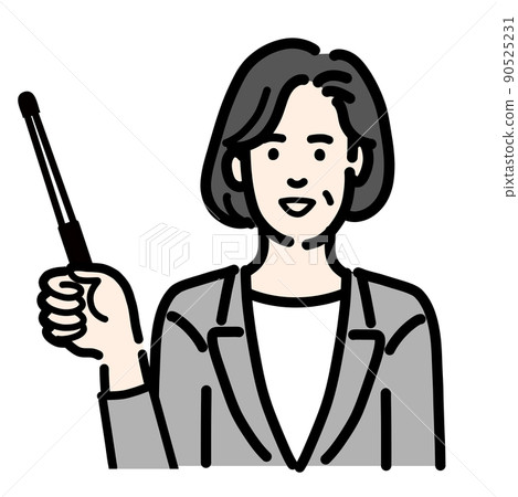穿著灰色西裝的中年婦女用指針解釋 90525231
