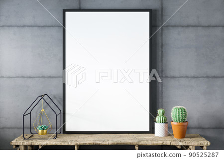 Blank empty picture frame mockup on gray cement wall. Blank empty picture frame mockup on gray cement wall. 90525287