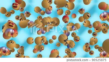 Image of multiple emojis falling over blue background 90525875