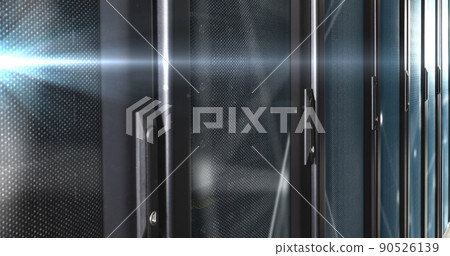 Image of moving shapes over server room 90526139