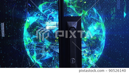 Image of moving shapes over server room 90526140