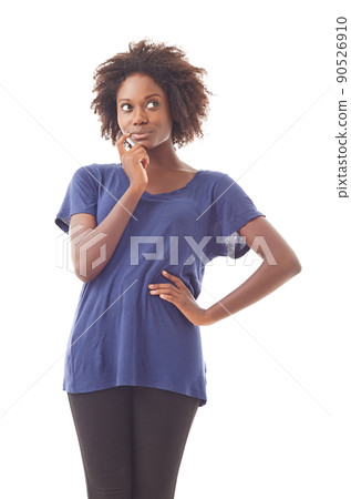 Positive expressions. A young woman against a white background. Positive expressions. A young woman against a white background. 90526910