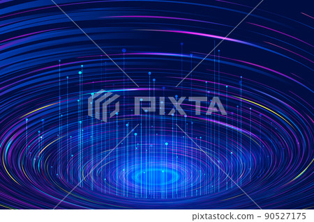 Radiant lines internet technology rising from colorful spiral swirls 90527175