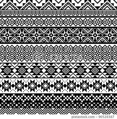 Mexican Aztec, Mayan borders, geometric ornament and ethnic pattern, seamless vector. Embellishment decoration of Mexico or Native American, Indian and African art embroidery background pattern 90528387
