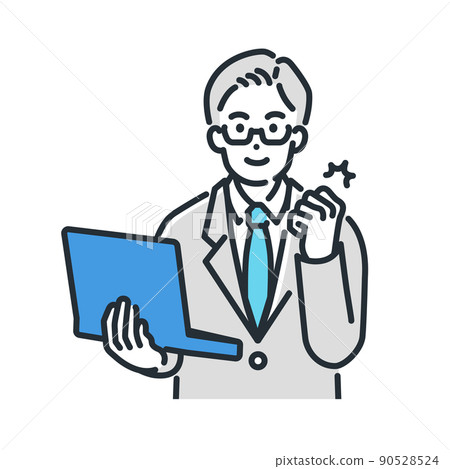 Illustration of a male worker making a powerful guts pose. 90528524