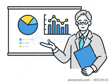 A man wearing glasses explaining the data. A man wearing glasses explaining the data. 90528533