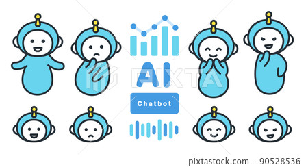 Illustration set of chatbot AI with various facial expressions. Illustration set of chatbot AI with various facial expressions. 90528536
