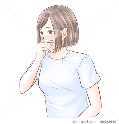 一個把手放在嘴上，以水彩風格閃耀的女人 90528659