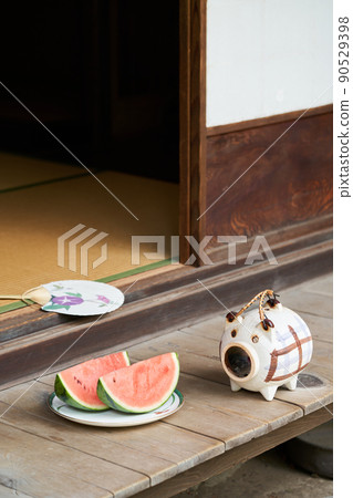 Watermelon placed on the porch 90529398