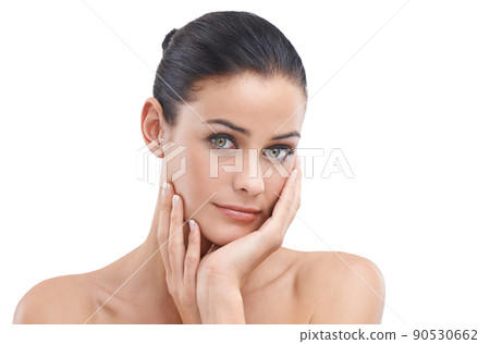 Soft and smooth. Cropped portrait of a beautiful young woman isolated on white. 90530662