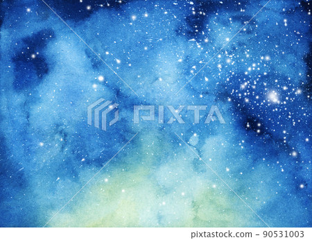 Cosmic background. Colorful watercolor galaxy or night sky with stars. 90531003