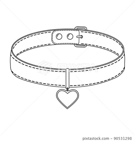 A collar for cats and dogs with a pendant. Vector isolated doodle-style illustration, black line 90531298