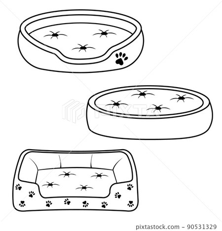 set of beds for dogs and cats, isolated vector illustration contour doodle 90531329