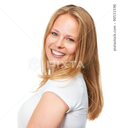 Confidence is a beautiful feature in a woman. Studio shot of an attractive young woman isolated on white. Confidence is a beautiful feature in a woman. Studio shot of an attractive young woman isolated on white. 90531596