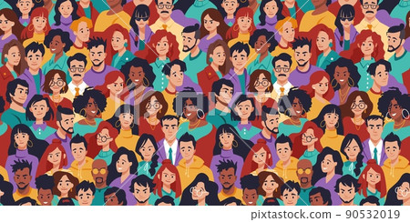 Different people pattern. Seamless background with male and female face portraits, gender character. Modern background. Decor textile vector design, wrapping paper, wallpaper, vector print Different people pattern. Seamless background with male and female face portraits, gender character. Modern background. Decor textile vector design, wrapping paper, wallpaper, vector print 90532019