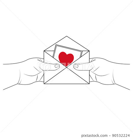 Decorative valentine envelope, black outline vector isolated icon on white background Decorative valentine envelope, black outline vector isolated icon on white background 90532224