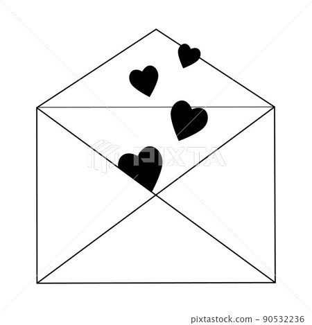 Decorative valentine envelope, black outline vector isolated icon on white background 90532236