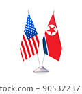 Flags of USA and North Korea. Vector illustration 90532237