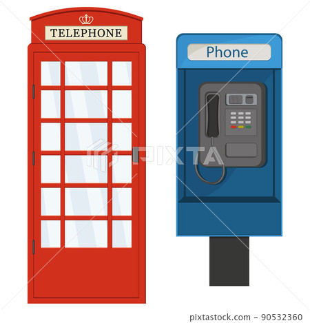 Red and blue telephone booth, color vector isolated cartoon-style illustration Red and blue telephone booth, color vector isolated cartoon-style illustration 90532360