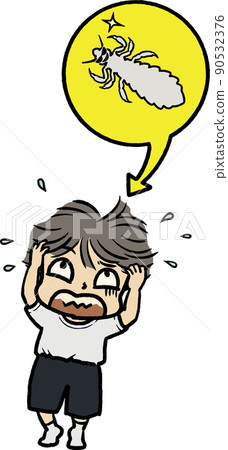 一個孩子驚訝地發現頭上有蝨子的插圖 90532376
