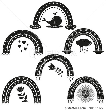 Rainbow pattern set, black stencil, vector illustration 90532427