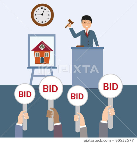 House for sale at auction, color vector isolated illustration 90532577