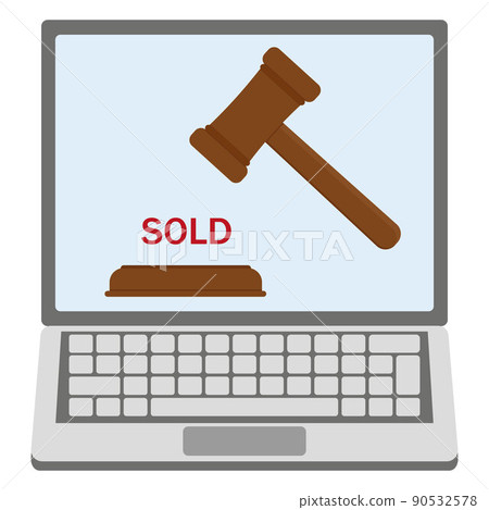 Online auction via laptop, color vector isolated illustration 90532578