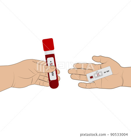An HIV testing kit with a laboratory test tube for blood analysis. Vector illustration. An HIV testing kit with a laboratory test tube for blood analysis. Vector illustration. 90533004