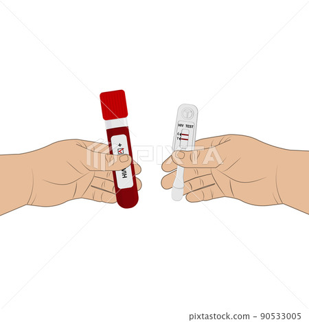 An HIV testing kit with a laboratory test tube for blood analysis. Vector illustration. 90533005