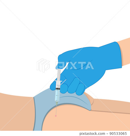 Injection with a syringe to treat a person. Color vector illustration 90533065