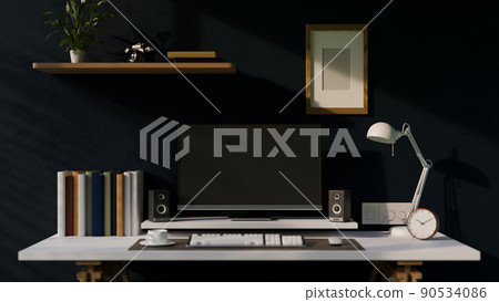 Modern home office workspace studio interior design with pc computer 90534086