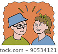 男人和女人笑著愉快地交談的圖像插圖背景 90534121
