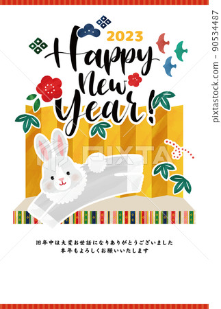 Rabbit jumping out of the gold folding screen Cute New Year's card illustration vector material Rabbit jumping out of the gold folding screen Cute New Year's card illustration vector material 90534487