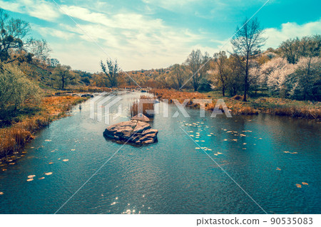 Mountain river in early spring 90535083