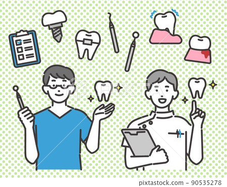 Icon related to teeth such as periodontal disease and implants and vector illustration material of dentist and dental hygienist / 90535278