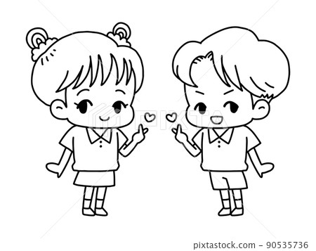 鏈接協調的男孩和女孩/線條圖 90535736