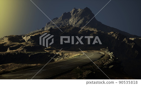 Panoramic view of the Atlantic Ocean and the road in the East Fjords 90535818