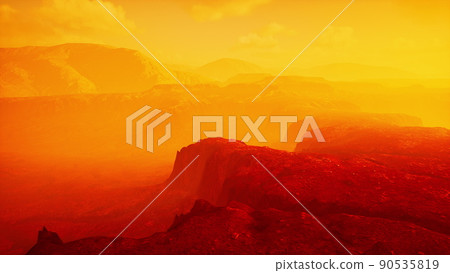 Fantastic autumn scenery surrounded by fog 90535819