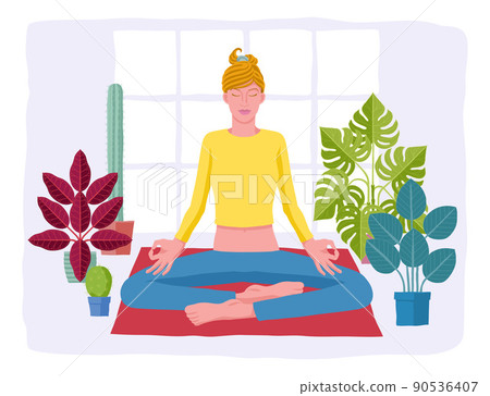 Woman Meditating Doing Yoga Pilates Illustration Woman Meditating Doing Yoga Pilates Illustration 90536407