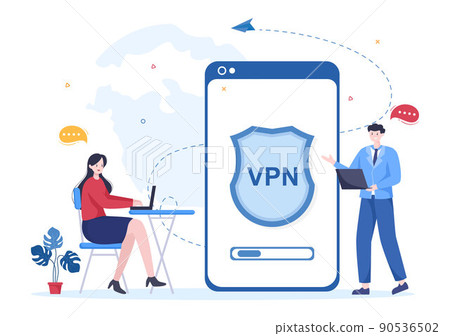 VPN or Virtual Private Network Service Cartoon Vector Illustration to Protect, Cyber Security and Secure his Personal Data in Smartphone or Computer VPN or Virtual Private Network Service Cartoon Vector Illustration to Protect, Cyber Security and Secure his Personal Data in Smartphone or Computer 90536502