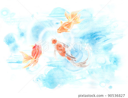 3種游泳金魚水彩畫 90536827