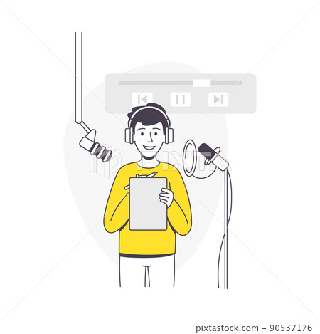 Podcast Recording with Young Man with Microphone Broadcasting and Live Streaming Outline Vector Illustration Podcast Recording with Young Man with Microphone Broadcasting and Live Streaming Outline Vector Illustration 90537176
