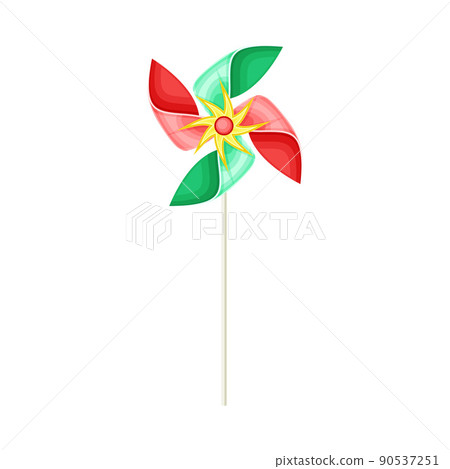 Colorful Pinwheel Toy with Paper Curl Attached to Stick Vector Illustration Colorful Pinwheel Toy with Paper Curl Attached to Stick Vector Illustration 90537251