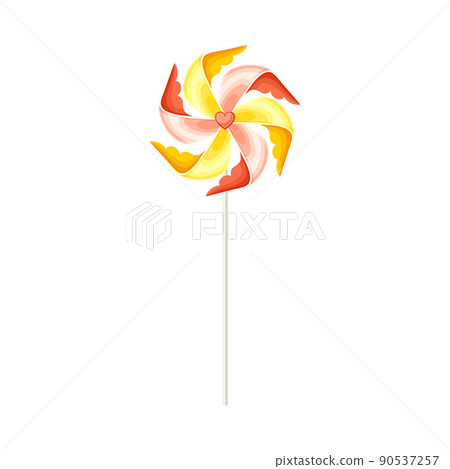 Pink and Yellow Pinwheel Toy with Paper Curl Attached to Stick Vector Illustration Pink and Yellow Pinwheel Toy with Paper Curl Attached to Stick Vector Illustration 90537257