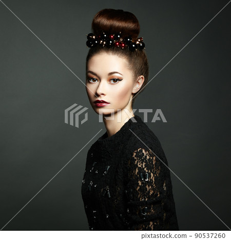 Photo of beautiful woman with magnificent hair. Perfect makeup Photo of beautiful woman with magnificent hair. Perfect makeup 90537260