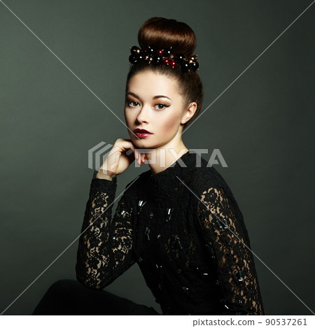 Photo of beautiful woman with magnificent hair. Perfect makeup Photo of beautiful woman with magnificent hair. Perfect makeup 90537261