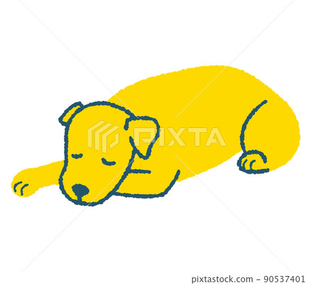 一隻趴著睡的狗的插圖 90537401